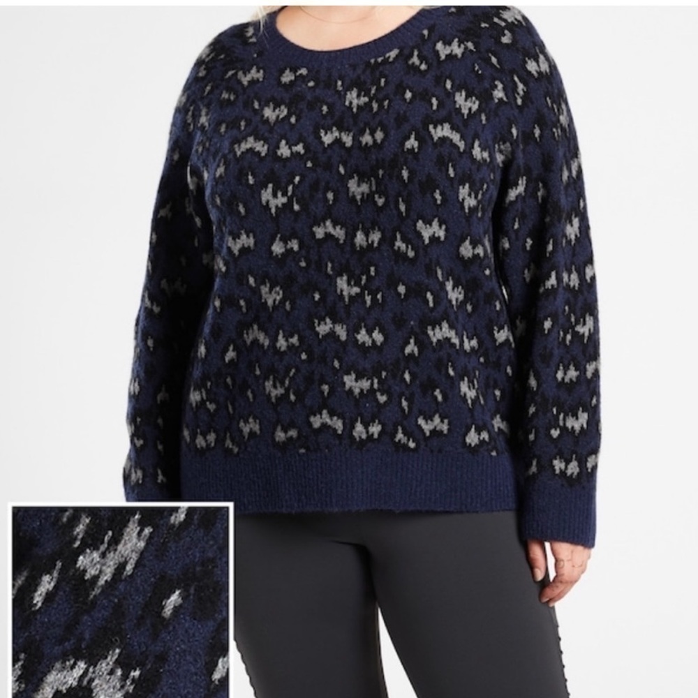 NWOT Athleta Hawthorne Textured Leopard Print Merino Wool Blend Crew Sweater 1X